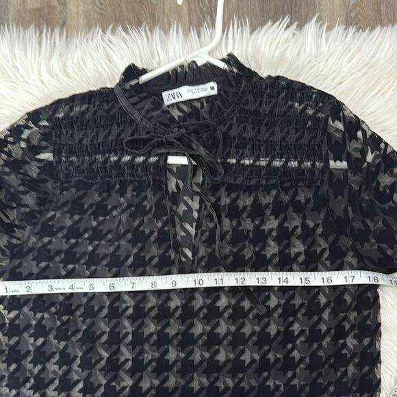 Zara Black Ribbed Buttoned Blouse with Mandarin Collar Size S - Picture 3 of 8